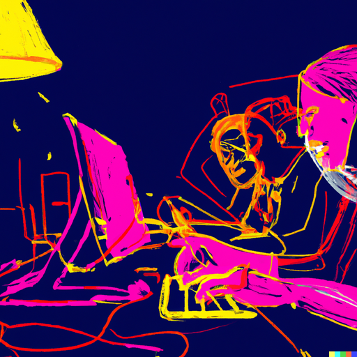 Dessin de plusieurs personnes travaillant sur un ordinateur